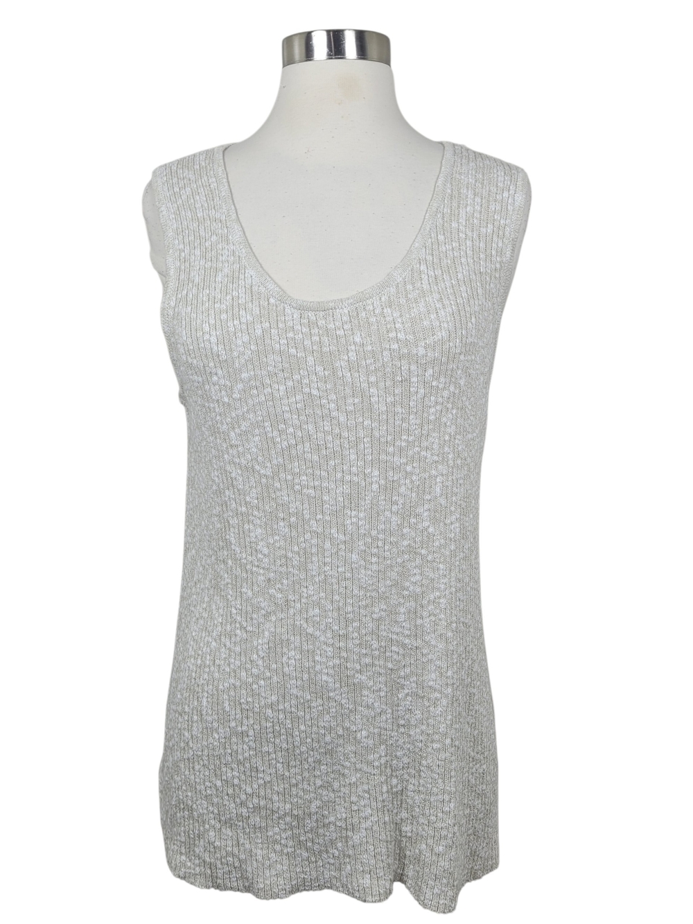 Pure Jill Beige White Minimalist Speckled Knit Sleeveless Tank Top Size Medium
